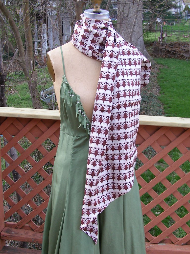 Rare New Thomas Wylde Skull Print Silk Scarf Brown White